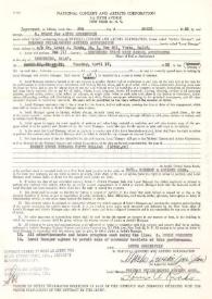 Portada:Contrato entre Arthur Rubinstein y Palomar Philarmonic Artists Association para un concierto