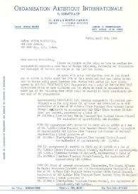 Portada:Contrato entre Arthur Rubinstein y Organisation Artistique Internationale (Michael Rainer) para una gira de 39 conciertos por Europa