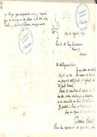 Portada:Carta de Rubén Darío a PÉREZ VILLAVICENCIO, M.