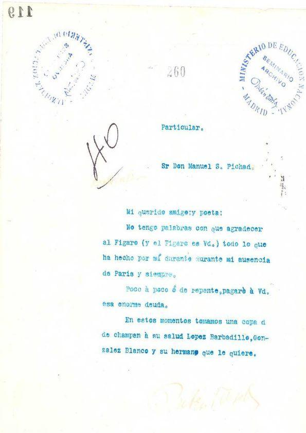 Carta de Rubén Darío a PICHAD, Manuel S. ?? | Biblioteca Virtual Miguel de Cervantes