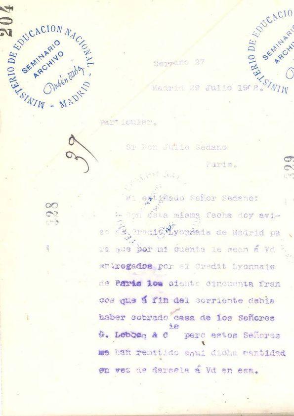 Carta de Rubén Darío a SEDANO, Julio | Biblioteca Virtual Miguel de Cervantes