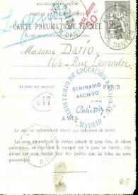 Portada:Carta tarjeta de Rubén Darío a SÁNCHEZ, Francisca