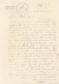 Portada:Carta manuscrita con membrete: \"Bernardo L. Peyret … Parana\"