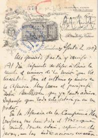 Portada:Carta manuscrita con membrete del Hotel Previtali de Londres