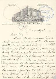 Portada:Carta manuscrita con membrete del Hotel Lutetia de París