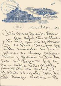 Portada:Carta manuscrita con membrete del Grand Hotel de Anvers