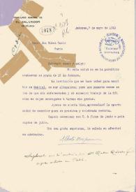 Portada:Carta mecanografiada con membrete del Consulado General de El Salvador en Bélgica. Al final, firma y nota manuscritas.