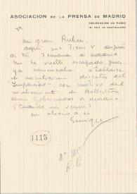 Portada:Carta manuscrita con membrete de la Asociación de la Prensa de Madrid, Delegación en París
