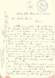 Portada:Carta de Solón Argüello a Rubén Darío. México, D.F., 1 de diciembre de 1910