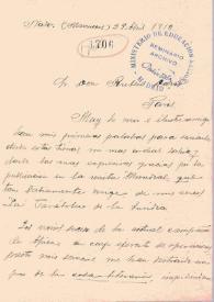 Portada:Carta de Adolfo Aponte a Rubén Darío