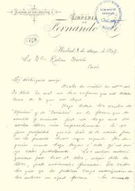 Portada:Carta de BELTRÁN, F. a DARÍO, Rubén