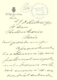 Carta de Manuel Bueno a Rubén Darío. Huelva, 29 de octubre de 1911