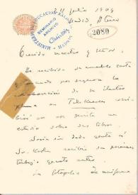 Portada:Carta manuscrita con membrete del Ateneo Científico, Literario y Artístico de Madrid