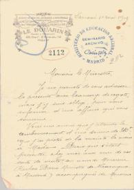 Portada:Carta manuscrita con membrete: \"Atellier de Reliure Artistique &amp; Industrielle … Le Douarin … Paris\"