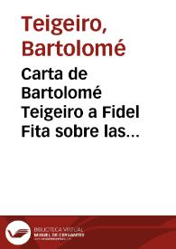 Portada:Carta de Bartolomé Teigeiro a Fidel Fita sobre las inscripciones de la Puerta Nueva