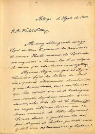 Portada:Carta de M. Macías a F. Fita sobre el posible nombramiento como acdemico de M. Martínez Sueiro. Le informa de la frustrada excursión a S. Pedro de Rocas, por la muerte del Sr. Obispo, de donde se traerían la lápida cristiana para el museo de la Comisión. / Real Academia de la Historia; Boletín de la Comisión de Monumentos Histórico - Artísticos de Orense; Museo de la Comisión de Monumentos Histórico - Artísticos de Orense