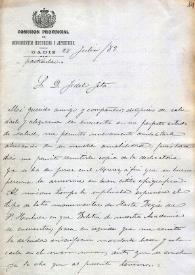 Portada:Carta de Francisco de Asís Vera a Fidel Fita solicitando el texto latino para la inscripción conmemorativa del Museo