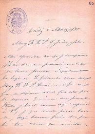 Portada:Carta de Francisco de Asís Vera a Fidel Fita preguntando por su visita para ir a Sancti-Petri