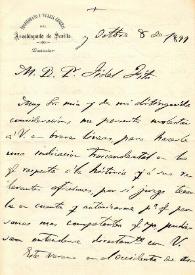Portada:Carta de Santiago Magdalena a F. Fita comunicándole que en el occidente de Asturias confinando con Galicia vio \"monumentos celtas con inscripción muy legibles\"