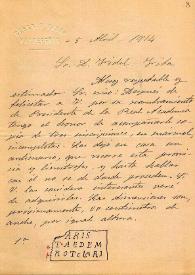 Portada:Carta de Eusebio Vasco a F. Fita enviando la descripción y esbozos de tres inscripciones que le dejó un anticuario.