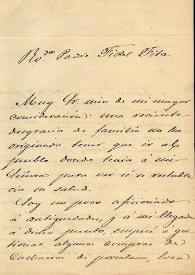 Portada:Carta de Eduardo Viedma a F. Fita comunicando tres inscripciones de Antequera, una en el Ayuntamiento, otra en la Plaza y otra \"se la llevo Navarro de Malaga\"