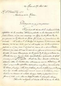 Portada:Carta de Jacobo Zóbel a F. Fita remitiendo cuadro alfabético de la escritura ibérica empleada en las monedas de la España Citerior