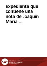 Portada:Expediente que contiene una nota de Joaquín María Bover en la que da noticia de varios opusculos manuscritos de su propiedad por si le interesasen a la Academia.
