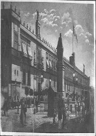 Más información sobre Fotografía de una litografía de 1882-1886 de la antigua casa de Hernán Cortés, hoy Palacio Nacional de México