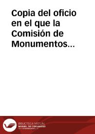 Portada:Copia del oficio en el que la Comisión de Monumentos de Barcelona se lamenta por la posible demolición de la capilla de San Miguel y de los conventos de Jerusalén y de Junqueras.