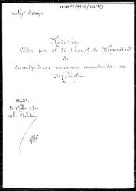 Portada:Carpetilla de expediente sobre la noticia leída por el Marqués de Monsalud relativa a las inscripciones romanas encontradas en Mérida