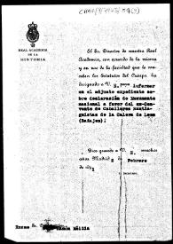 Portada:Minuta de oficio en la que se le comunica que ha sido designado para informar sobre la declaración de Monumento Nacional del Convento de Caballeros  Santiaguistas de Calera de León