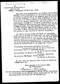 Portada:Oficio en el que se comunica el fallecimiento de Maximiliano Macías Liañez y la incorporación a la Subcomisión de Monumentos de Mérida de Antonio Floriano