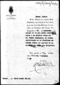 Portada:Oficio de remisión de una carta que solicita noticias acerca de los tapices de la Catedral de Burgos, para que informe lo que considere oportuno.