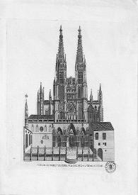 Portada:Grabado de las vistas de las torres y fachada principal de la Catedral de Burgos, publicado en el t. XXVI de la España Sagrada.