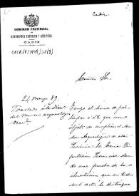 Portada:Oficio en el que se comunica la ampliación del Museo Arqueológico de Cádiz, así como se ruega que se trasladen algunos duplicados de obras de arqueología del Museo Arqueológico Nacional.
