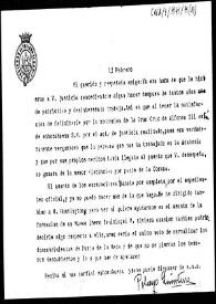 Portada:Carta en la que le felicita por la concesión de la Gran Cruz de Alfonso XII; señala asimismo que las excavaciones de la necrópolis fenicia están paradas y que ha pedido ayuda de A. M. Huntington para formar un museo de antigüedades ibero-fenicias