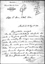 Carta en la que se solicita le remita a París la carta que le tiene prometida, en caso de no poder hacerlo inmediatamente a su dirección actual | Biblioteca Virtual Miguel de Cervantes