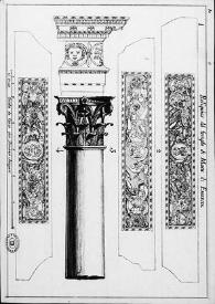 Portada:Dibujo a plumilla del arquitrabe y fuste de columna liso con capitel corintio del templo de Marte de Mérida
