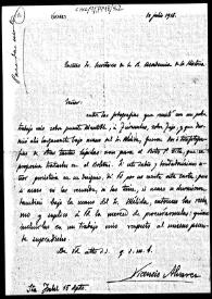 Portada:Carta en la que se reclaman unas fotografías de inscripciones romanas enviadas para ser publicadas en el Boletín