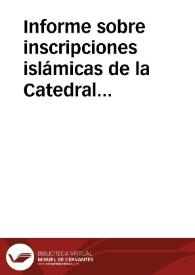 Portada:Informe sobre inscripciones islámicas de la Catedral de Córdoba