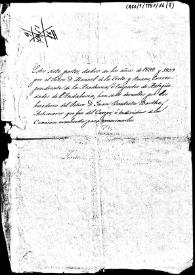 Portada:Nota en la que se especifica que los siete partes remitidos por Manuel de la Corte y Ruano fueron devueltos por los herederos de Juan Bautista Barthe