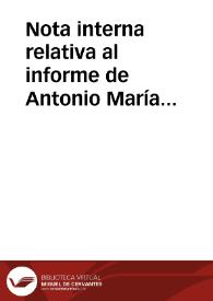 Portada:Nota interna relativa al informe de Antonio María Fabié sobre la obra de Manuel Rodríguez de Berlanga