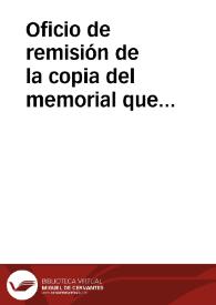 Portada:Oficio de remisión de la copia del memorial que Baltasara Martín Cortés envió al Rey