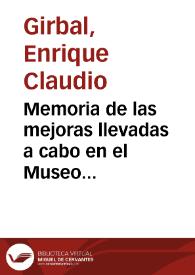 Portada:Memoria de las mejoras llevadas a cabo en el Museo Provincial de Gerona y apéndice con catálogo