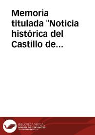 Portada:Memoria titulada \"Noticia histórica del Castillo de Trigueros (Huelva)\".