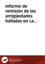 Portada:Informe de remisión de las antigüedades halladas en La Albufereta (Alicante)