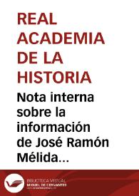 Portada:Nota interna sobre la información de José Ramón Mélida y Alinari relativa al derribo de la puerta de Santa Margarita de Palma de Mallorca