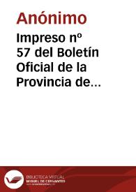 Portada:Impreso nº 57 del Boletín Oficial de la Provincia de Málaga, en el que se relata el hallazgo casual del monumento funerario de la familia de los Pompeyos en Baena.
