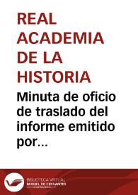 Portada:Minuta de oficio de traslado del informe emitido por el anticuario sobre el sello hallado en Lloseta (Mallorca).