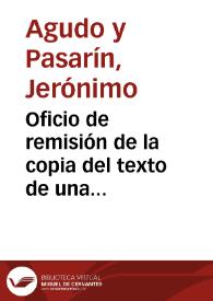 Portada:Oficio de remisión de la copia del texto de una inscripción aparecida en la ciudad de Lugo y descripción del resto de las antigüedades encontradas